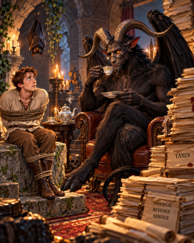 Devil having tea