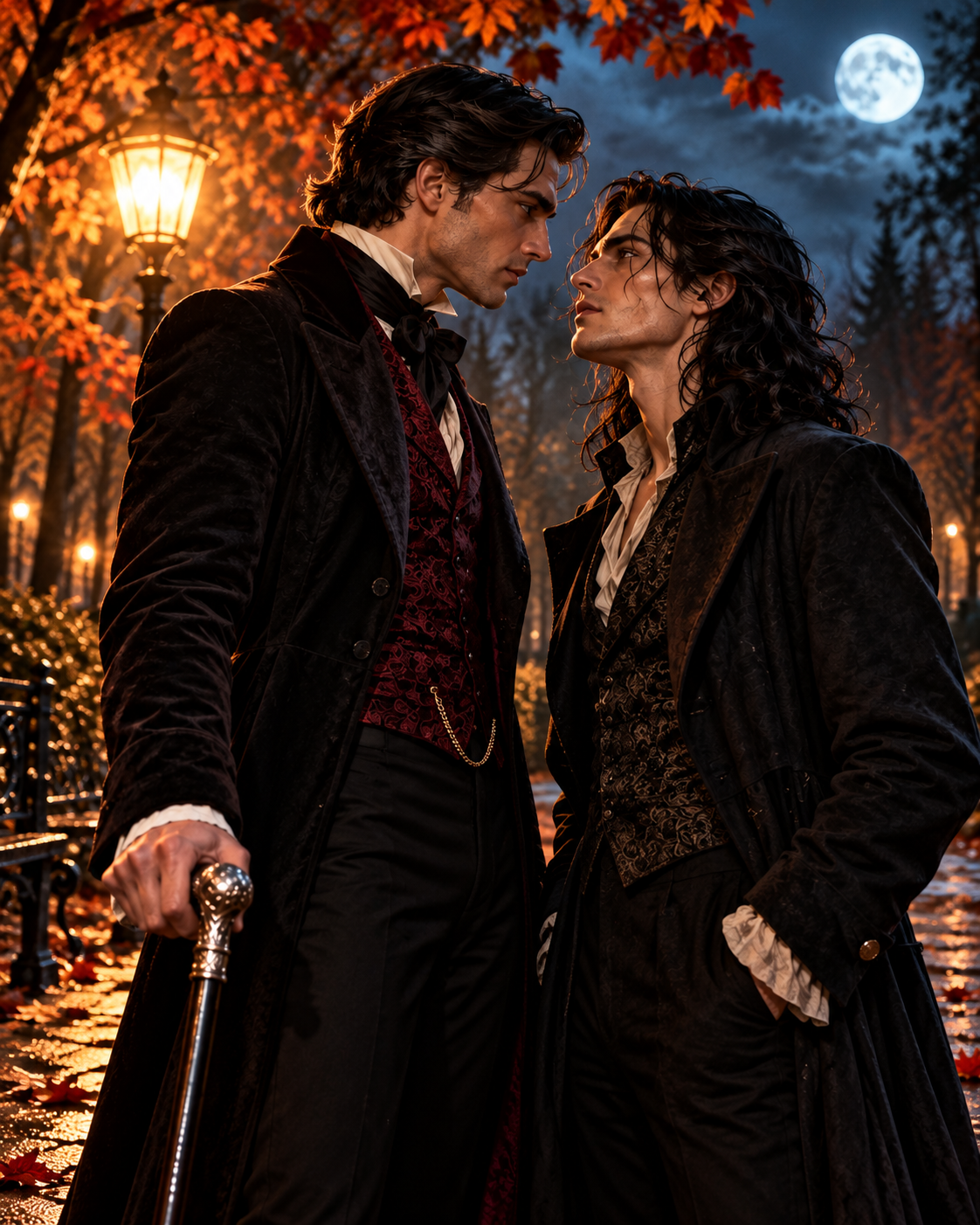 Two vampires meeting at night.
